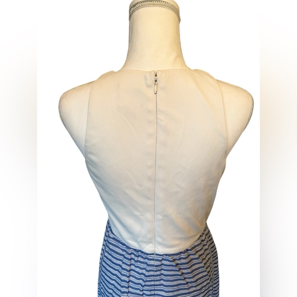 Vince Camuto Cream & Blue Striped Midi Dress - Picture 9 of 14